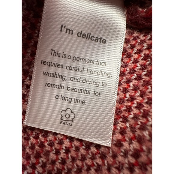 Farm Rio Flower Knit Sweater Dress Pink Balloon Sleeves Large Artsy Wool Blend - Picture 14 of 15